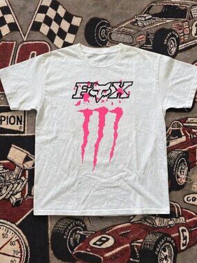 Vintage Y2K Fox Racing Monster Energy Pink Graphic Streetwear Tee Unisex